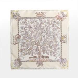 Pre Owned Hermès Cream Silk Indiennes Printed Scarf