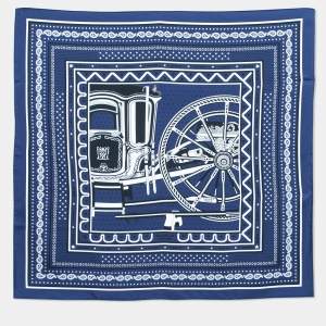 Pre Owned Hermes Blue Balade En Berline Silk Bandana Scarf