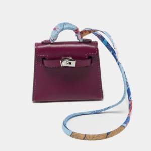 Pre Owned Hermes Anemone Tadelakt Leather Mini Kelly Twilly Bag Charm 