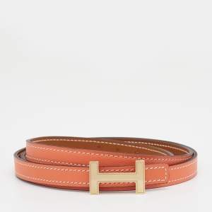 Pre Owned Hermes Rose/Gold Swift And Epsom Leather Focus Buckle Belt 95 CM
