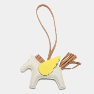 Pre Owned Hermes Craie/Lime/Chai Milo Lambskin and Swift Leather Rodeo Pegase Bag Charm PM