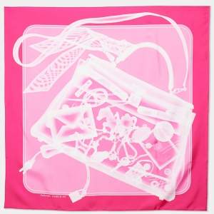 Hermes Pink Please Check In Printed Silk Square Scarf
