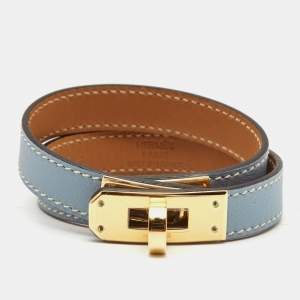 Hermes Kelly Double Tour Leather Gold Plated Wrap Bracelet