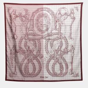 Pre Owned Hermes Bordeaux/Blanc Della Cavalleria Finesse Silk Scarf