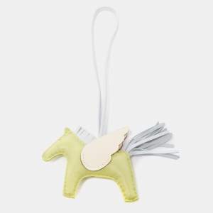 Hermes Jaune Bourgeon/Bleu Brume/Nata Milo and Swift Leather Rodeo Pegase Bag Charm PM