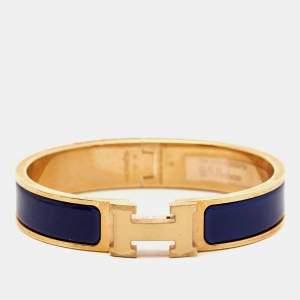 Hermes Clic H Blue Enamel Gold Plated Cuff Bracelet