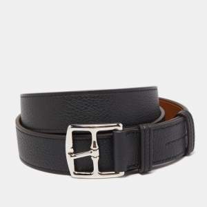 Hermès   Black Togo and Swift Leather Etriviere Belt 100CM