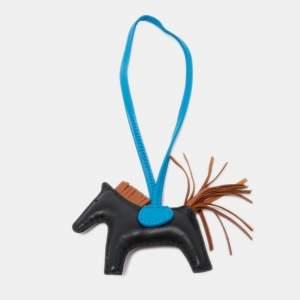 Hermes Noir/Gold/Bleu Zanzibar Milo Leather GriGri Rodeo Bag Charm PM