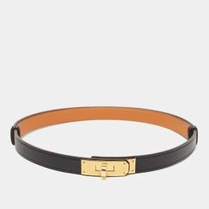 Pre Owned Hermès  Black/Gold Epsom and Swift Leather Gold Finished Kelly 18 Belt 