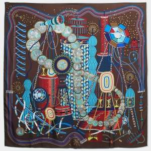Hermès Brown Print Silk Le Laboratoire Du Temps Square Scarf