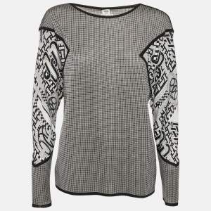 Hermes Black Printed Silk and Silk Knit Mosaique du Faubourg Top M