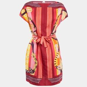 Hermes Pink/Multicolor Printed Silk Mini Kaftan Dress M