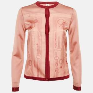 Hermes Pink Belt and Chain Print Silk Cardigan S