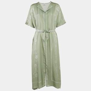 Hermès Green Printed Silk Belted Maxi Dress M