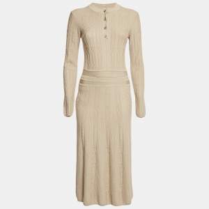 Hermès Grey Beige Maille Torsades Midi Dress S