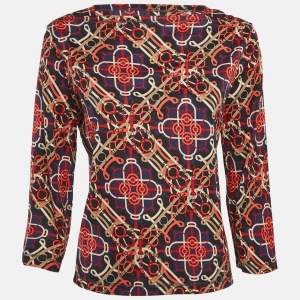 Hermès Navy Blue Printed Cotton Knit Full Sleeve Top M