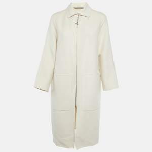 Hermes Cream Cashmere Zip Up Mid Length Coat S