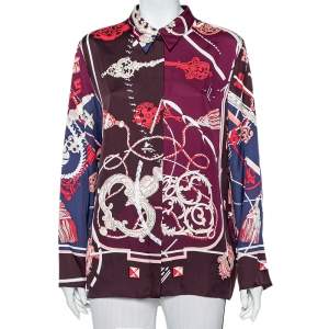 Hermes Multicolor Silk Cles et Badines Printed Classic Shirt L