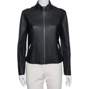 Hermes Black Leather Zip Front Biker Jacket M