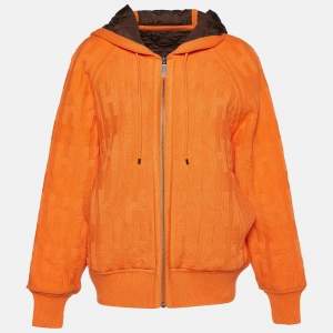 Hermes Orange & Brown Wool Quilted Reversible Zipped Cardigan S