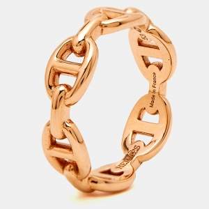 Hermès Chaine d'Ancre Enchainee 18k Rose Gold Ring Size 53