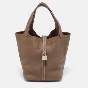 Hermès Etoupe Taurillon Clemence Leather Picotin Lock 22 Bag