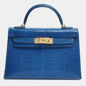 Herm�ès Bleu Saphir Lizard Niloticus Gold Finish Mini Kelly II Sellier 20 Bag