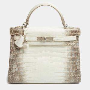 Hermès Blanc Crocodile Niloticus Himalaya Palladium Finish Kelly Retourne 28 Bag