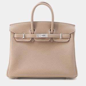 Hermes Etoupe Togo Leather Birkin 25 Top Handle Bag