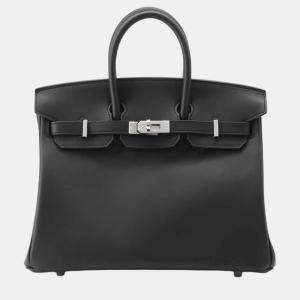 Hermes Black Swift Leather Birkin 25 Tote Bag