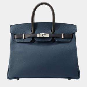 Hermes Blue de Prusse/Blue Indigo/Black Epsom Birkin 25 Tote Bag