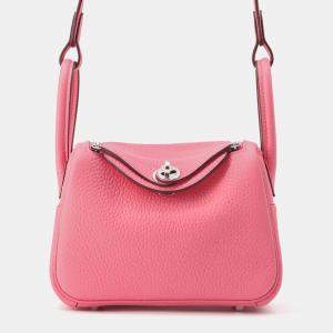 Hermes Rose Azalee Taurillon Clemence Lindy Mini Shoulder Bag