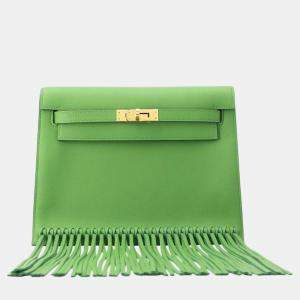 Hermes Vert Yucca Swift Leather Kelly Danse II Anate Fringe Shoulder Bag