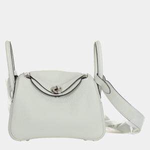 Hermes Gris Neve Clemence Leather Mini Lindy Shoulder Bag