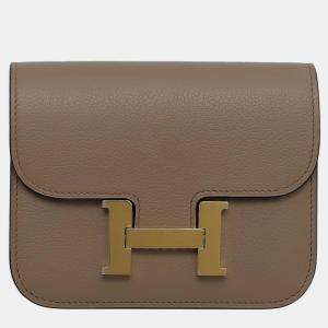 Hermes Chai Lime Evercolor Constance Slim Compact Wallet