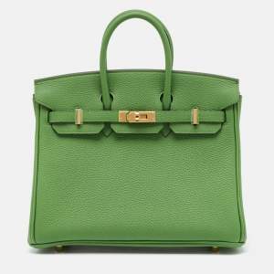 Hermes Vert Yucca Togo Leather Gold Finish Birkin 25 Bag