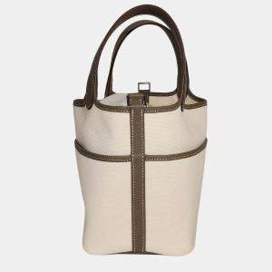 Hermes Cargo Ecru Toile Etoupe Swift Picotin 18 bag PHW