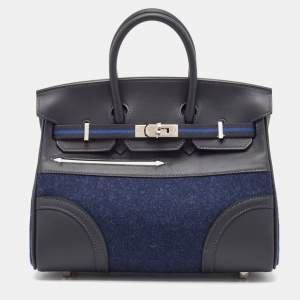 Hermes Caban/Bleu Nuit Swift Leather and Feutre Palladium Finish Limited Edition Birkin 25 Go Team Bag