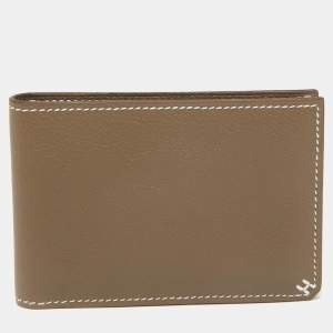 Pre Owned Hermès Etoupe Evercolor Leather H Sellier Card Holder