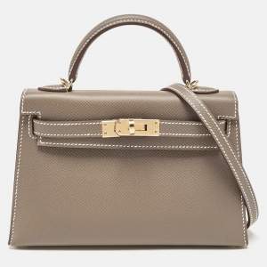 Pre Owned Hermes Etoupe Epsom Leather Gold Finish Mini Kelly II Sellier 20 Bag