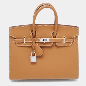 Hermes Gold Epsom Leather Palladium Finish Birkin Sellier 25 Bag