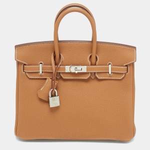 Hermes Gold Togo Leather Palladium Finish Birkin 25 Bag