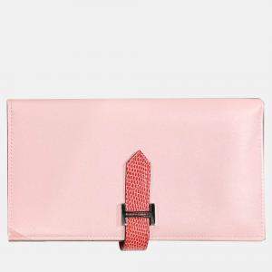 Hermes Pink Lizard Leather Bearn Wallet