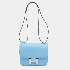 Hermès Celeste Epsom Leather Palladium Finish Constance 18 Mini Bag