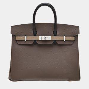 Hermes Ecorce/Etoupe Grey/Black Epsom Leather Birkin 25 Bag