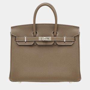 Hermes Etoupe Grey Togo Leather Birkin 25 Bag