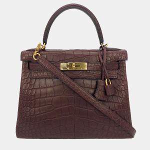 Hermes Bordeaux Matte Alligator Gold Hardware Kelly 28