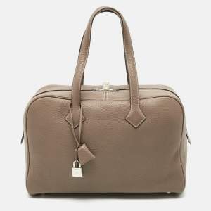 Hermès Etoupe Taurillon Clemence Leather Victoria II Fourre Tout 35 Bag