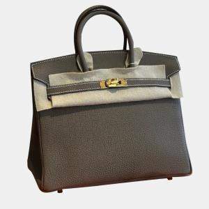 Hermes Etoupe Togo Leather Gold Finish Birkin 25 Bag