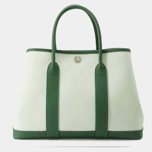Hermes Vert Peppermint Vert Moyen Toile H Negonda Leather Garden Party TPM Tote Bag